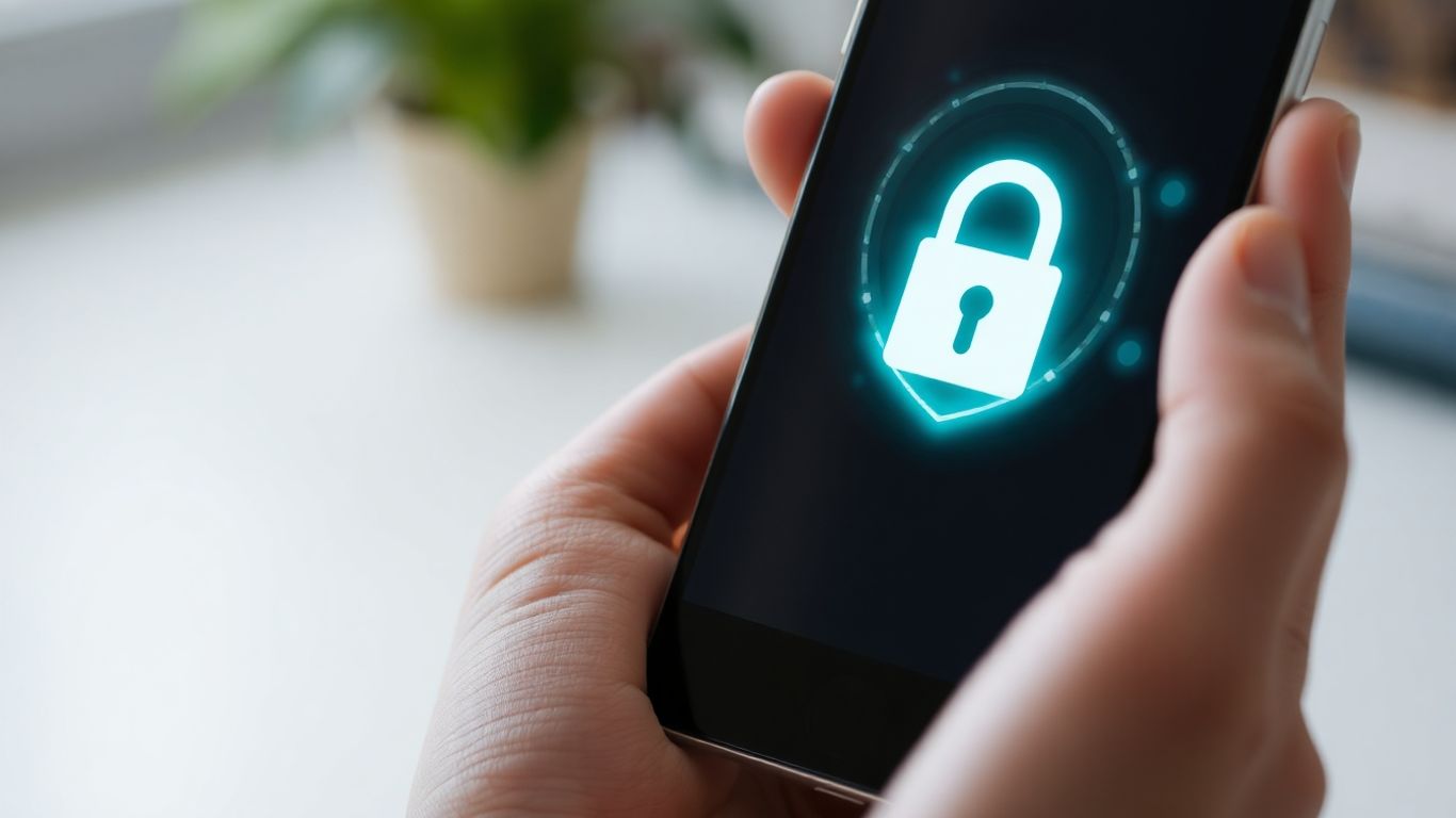 Celular com ícone de segurança na tela.