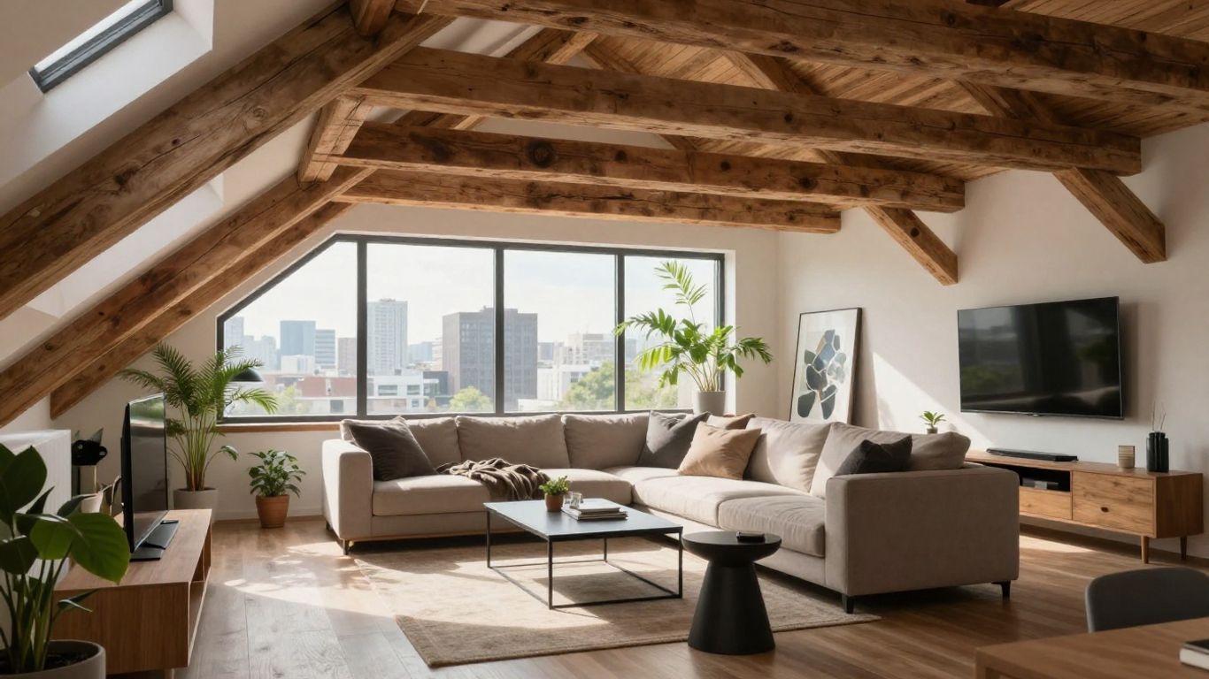 Attic transformed into a modern, functional living space.