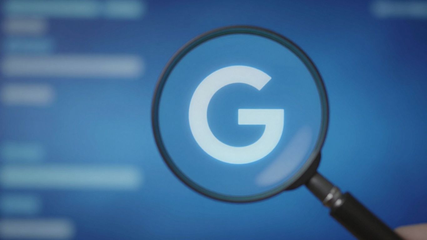 Loupe sur logo Google, concept d'alerte.