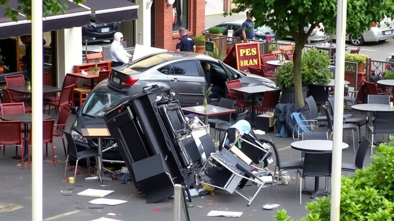 Voiture percutant une terrasse de café, plusieurs victimes.