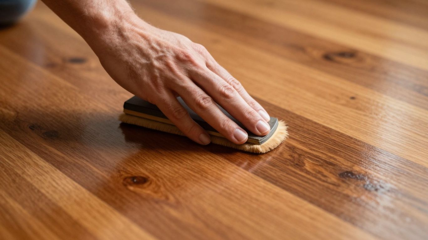 Polished wood floor with a hand buffing it.