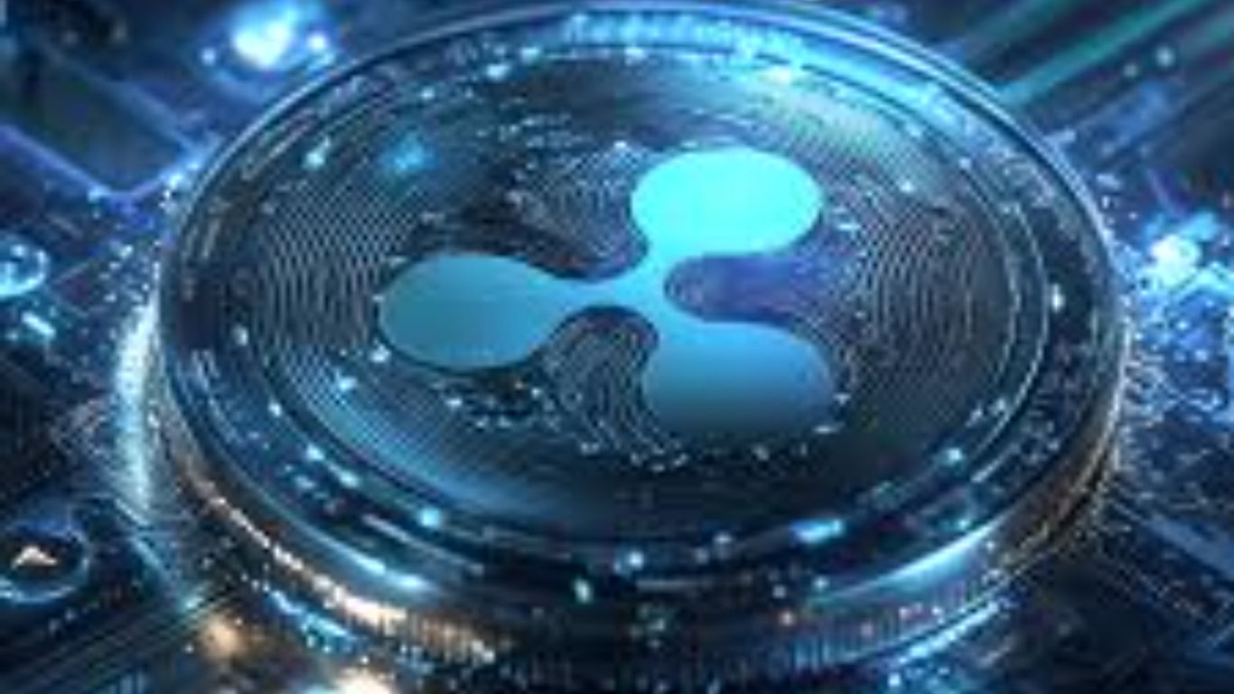 Digital representation of a cryptocurrency surrounded by circuitry elements.