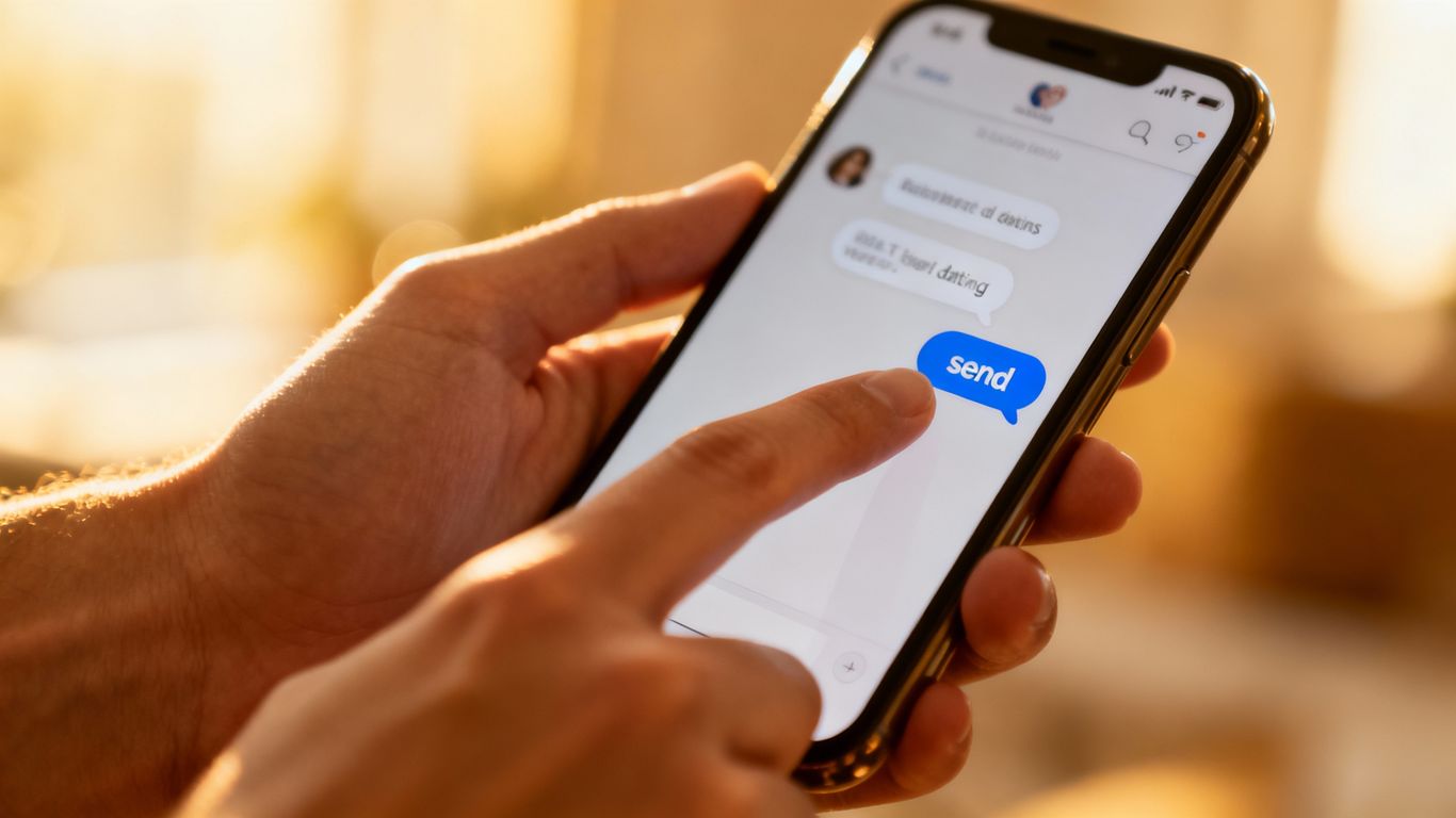 Dating app message being sent on a smartphone.