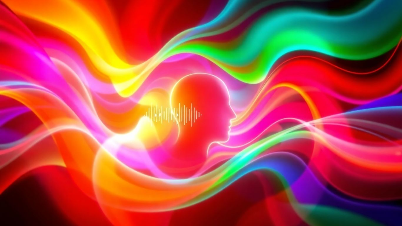 Abstract sound waves and a human head silhouette.