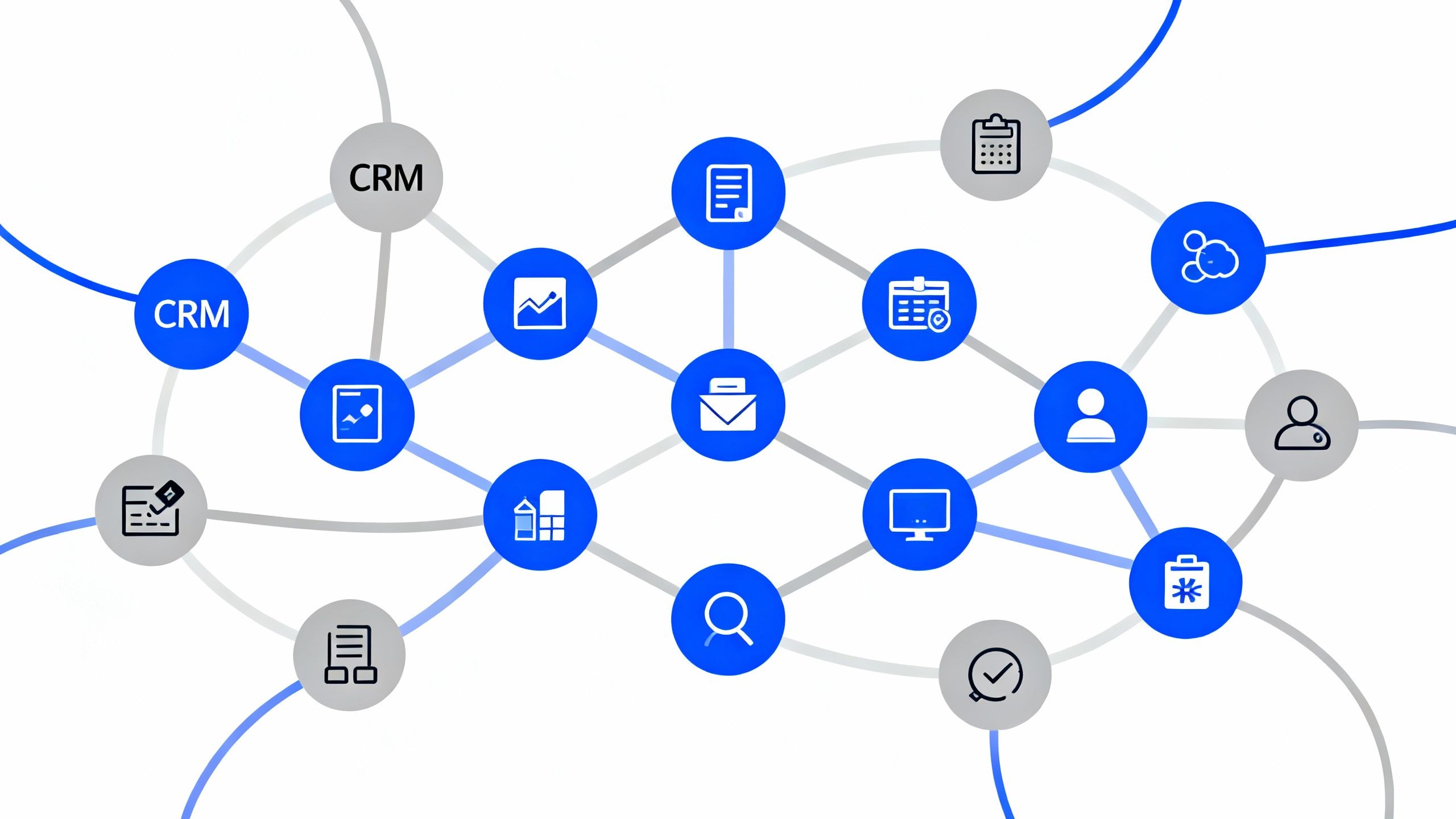 A conceptual image showing icons of various business software tools connected in a network