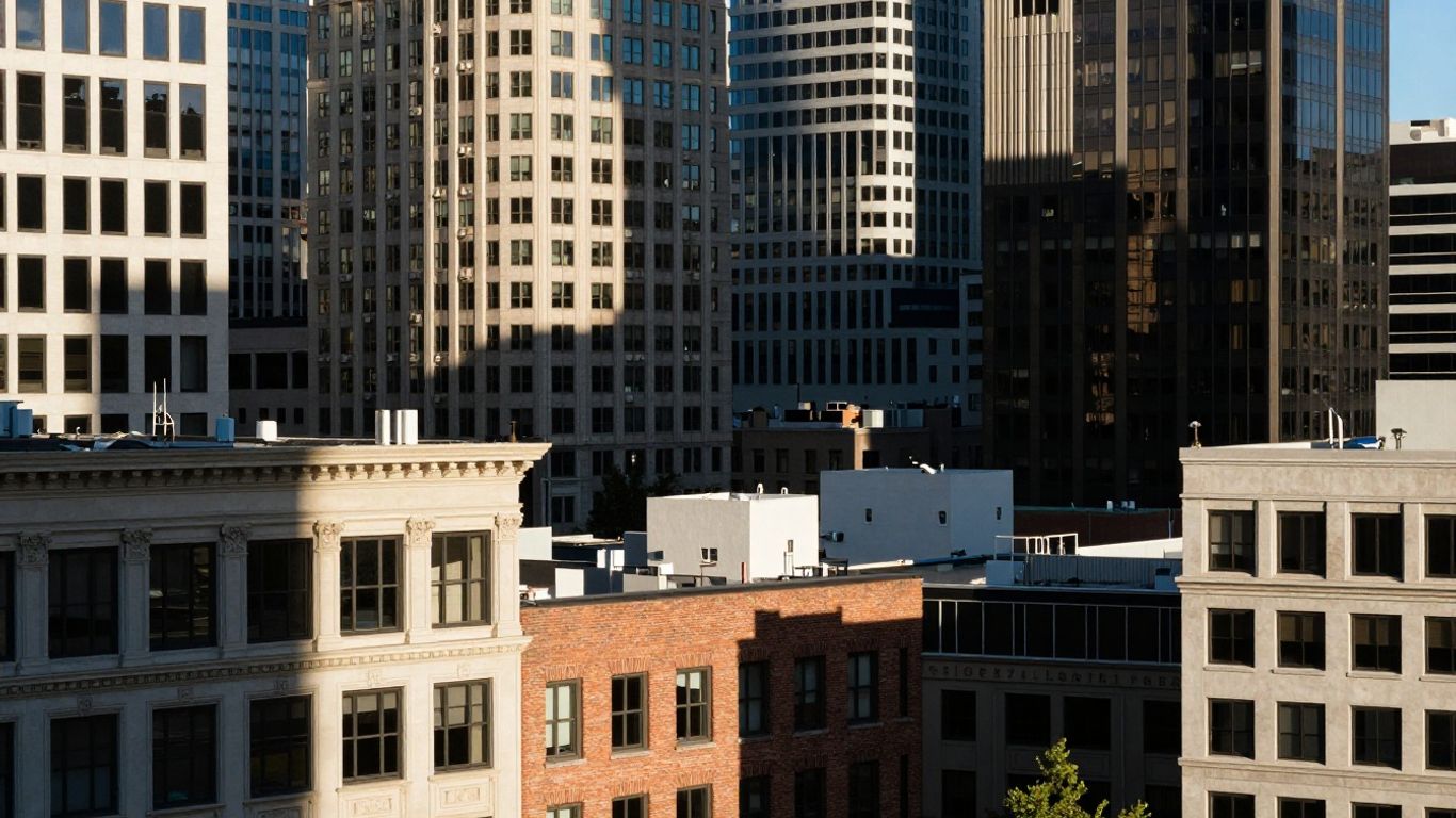 Portland's unique architecture under dramatic lighting.