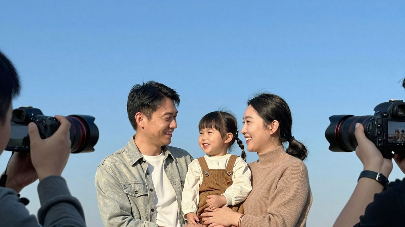 Family smiling, professional photography, lasting memories.