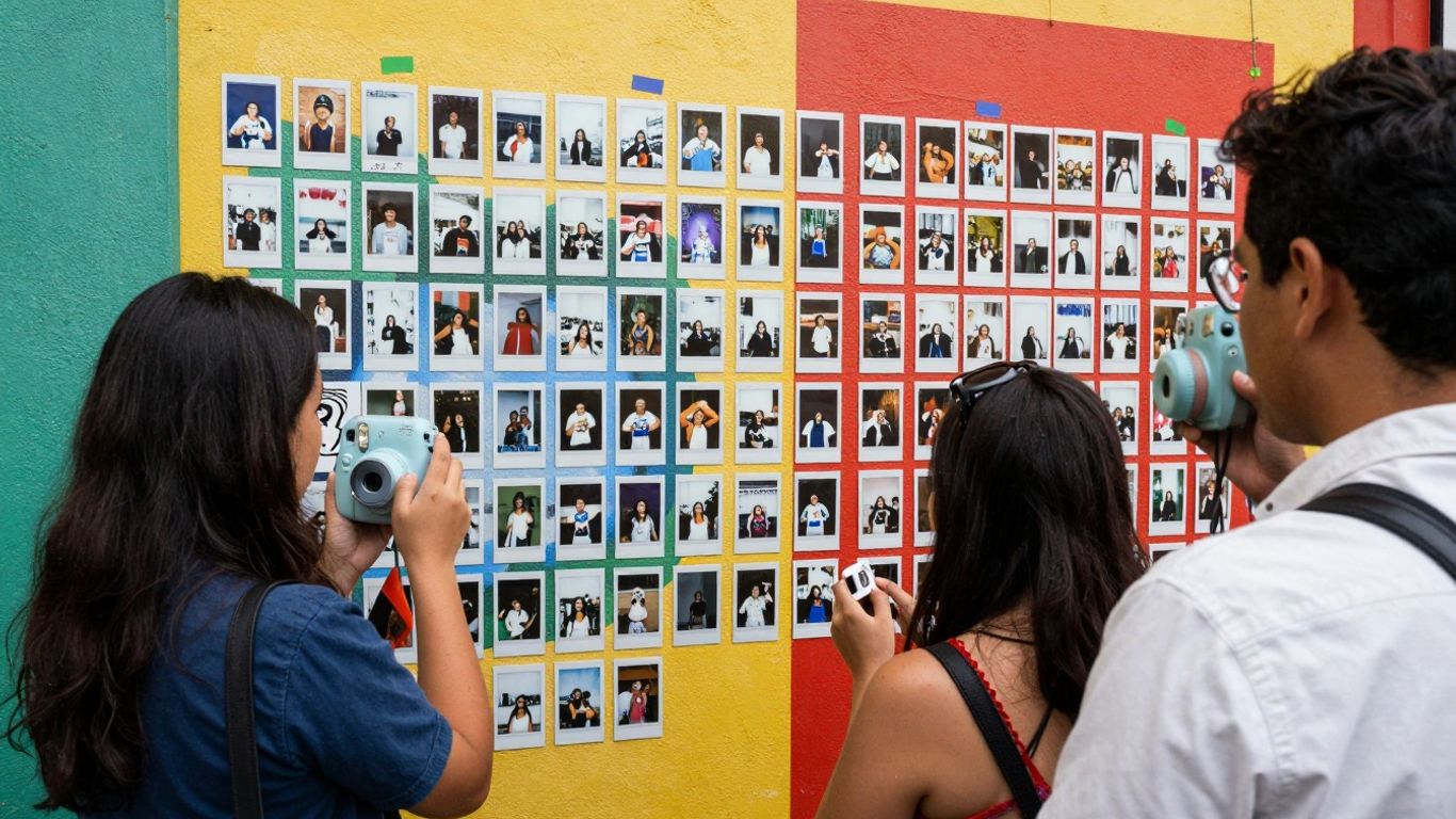 Polaroid-Fotowand mit vielen Sofortbildern