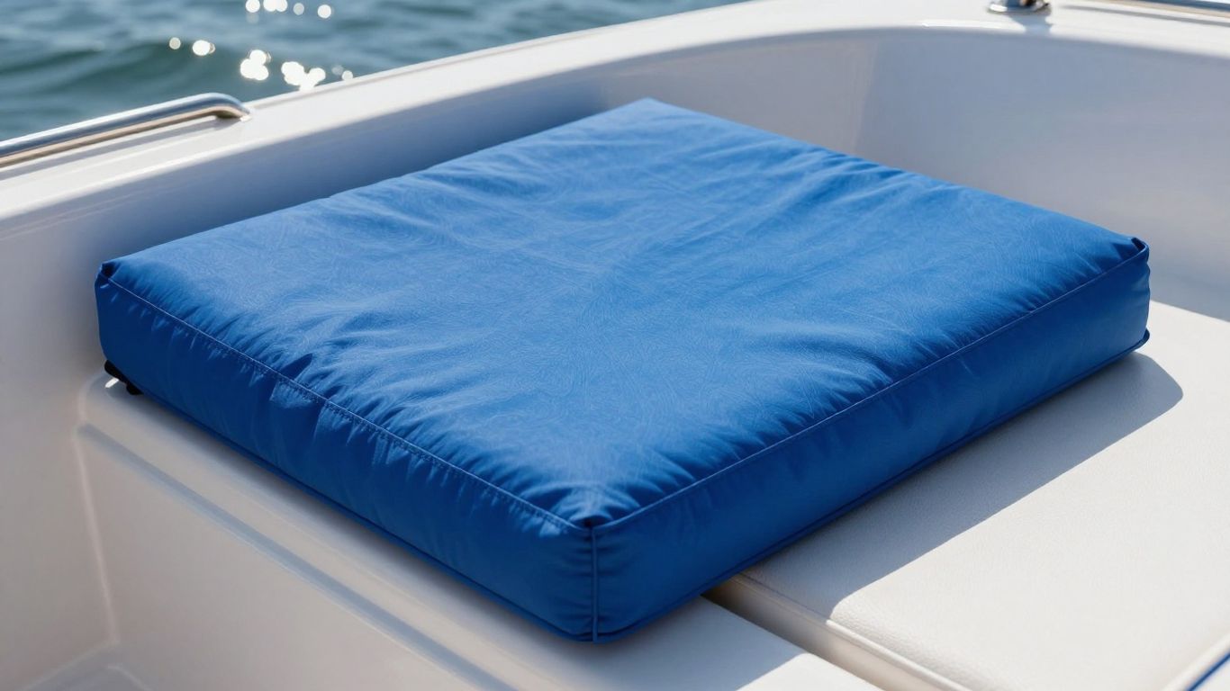 Blauw op maat gemaakt bootkussen in witte boot.