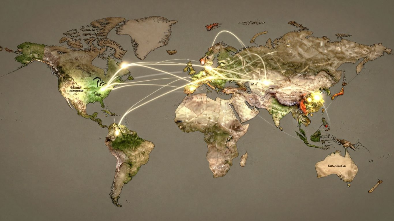 Hartă mondială cu legături între țări.