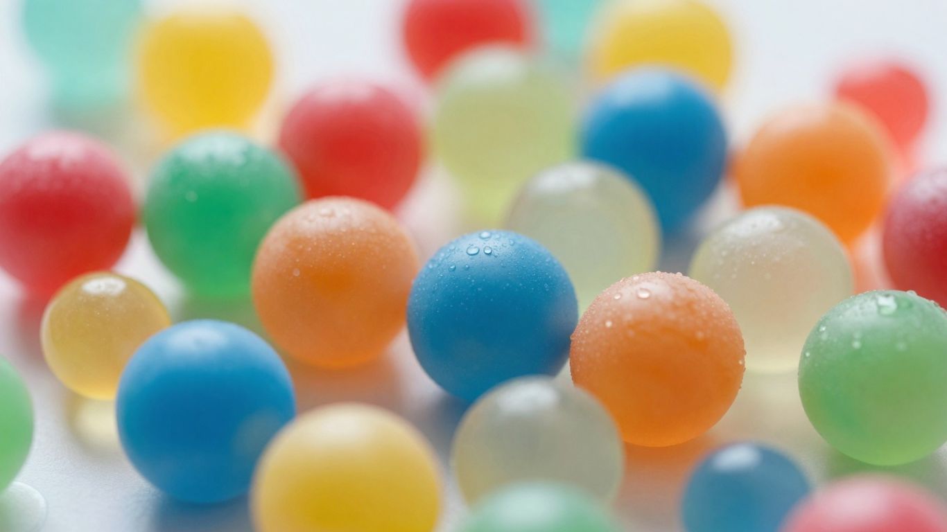 Colorful spheres of varying sizes against a blurred background.
