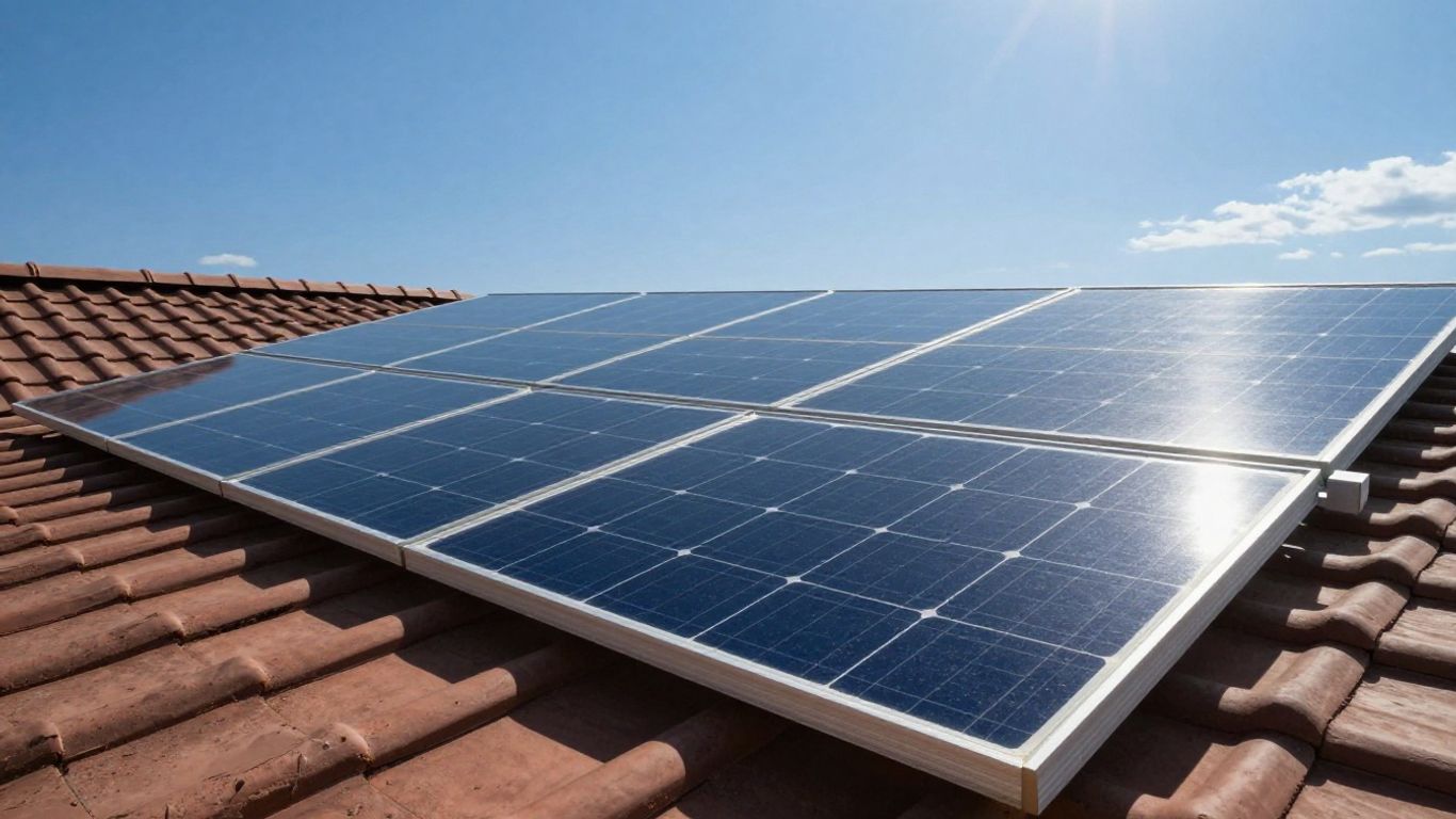 Panneau solaire sur un toit orienté vers le soleil.