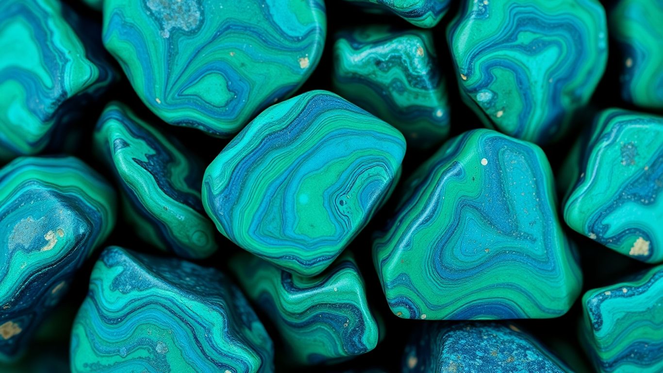 Azurite-malachite stones with swirling blue and green patterns.