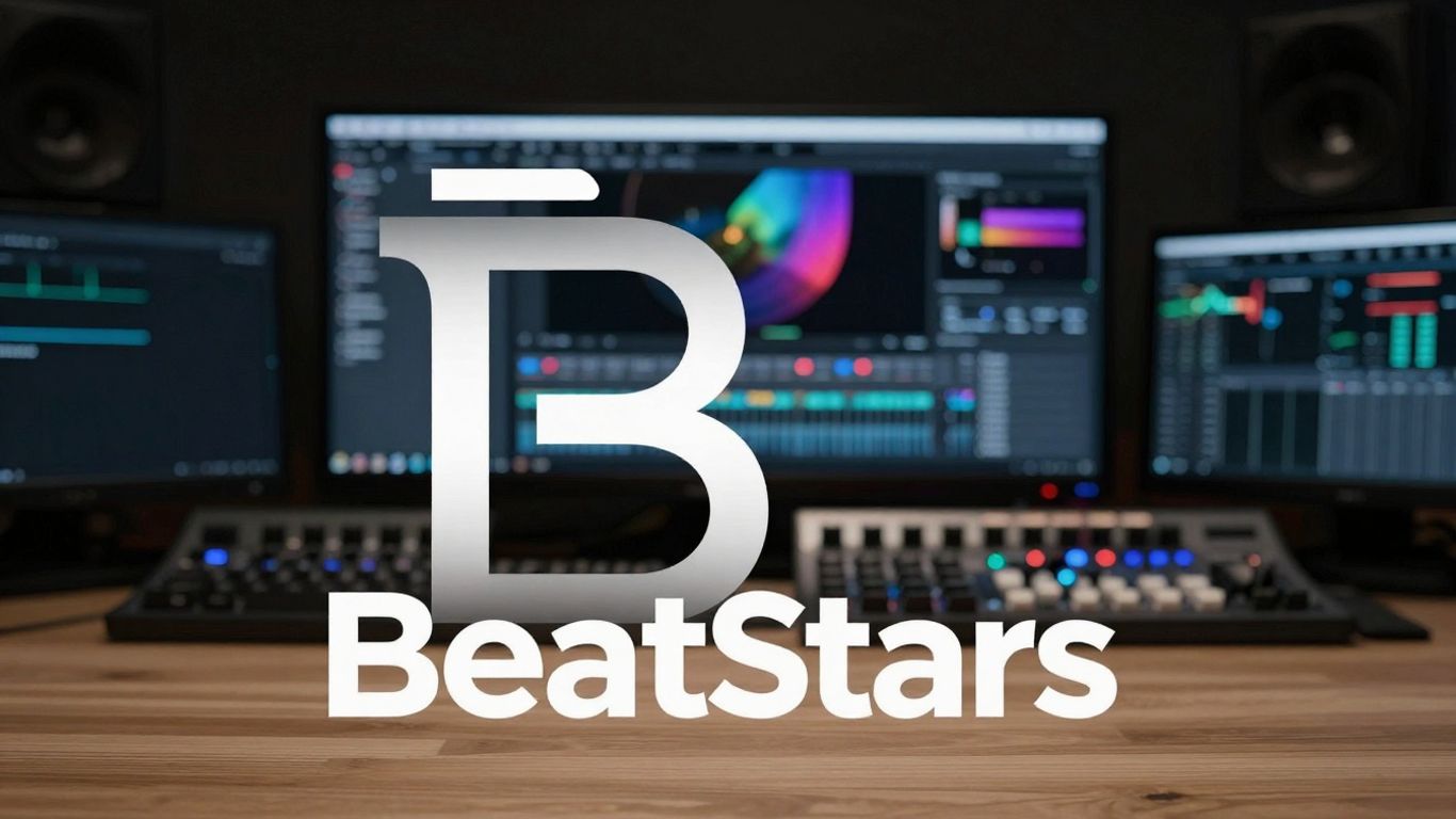BeatStars logo against a backdrop of music production software.