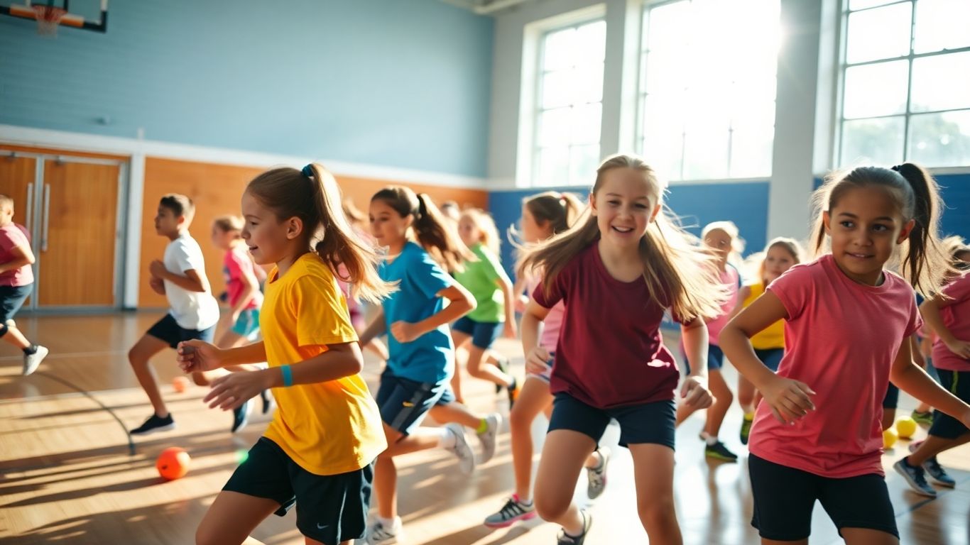 Schüler im Sportunterricht mit digitalen Medien