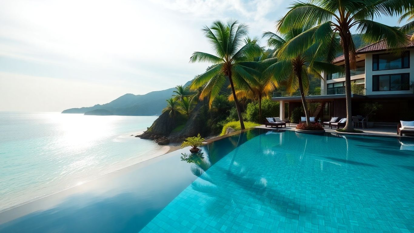 Wealthy retirees enjoying a luxurious infinity pool in Phuket.