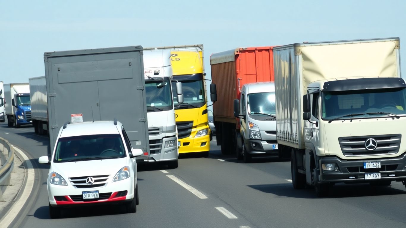 Fleet of vehicles on a highway.