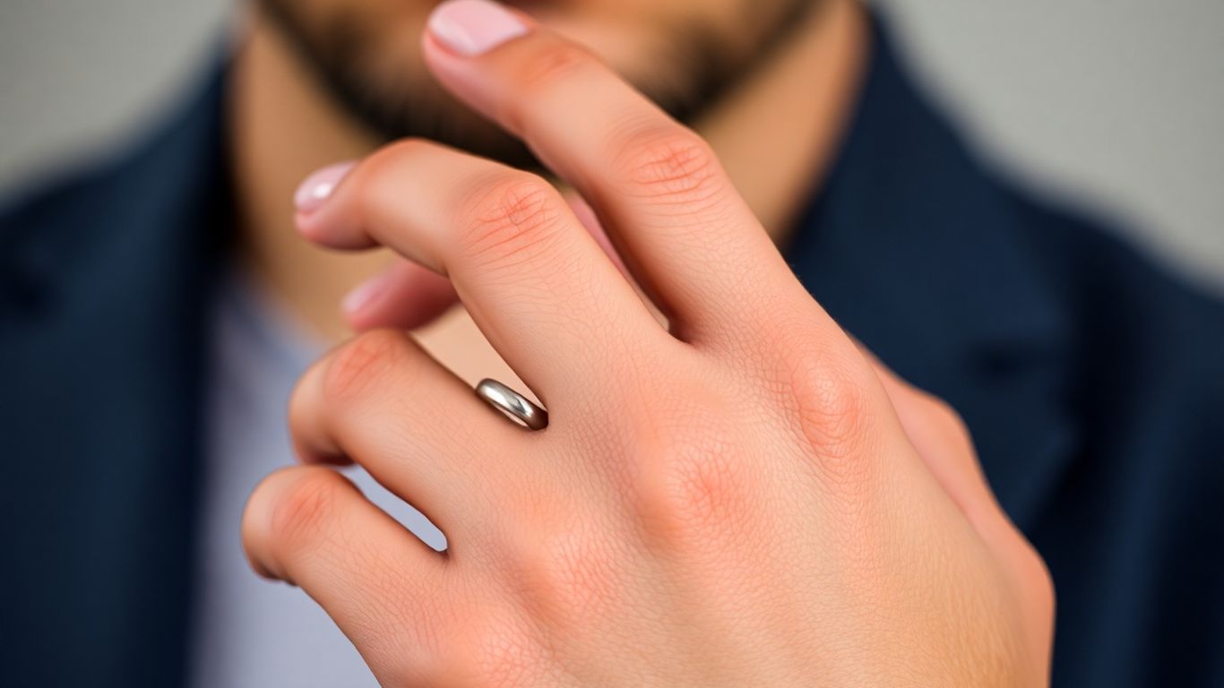 Man's engagement ring on hand