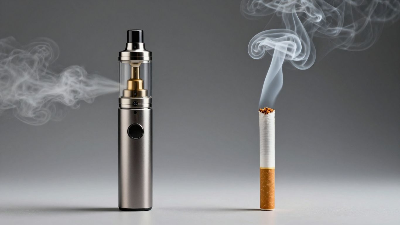 E-Zigarette gegen Tabakzigarette mit Dampf und Rauch