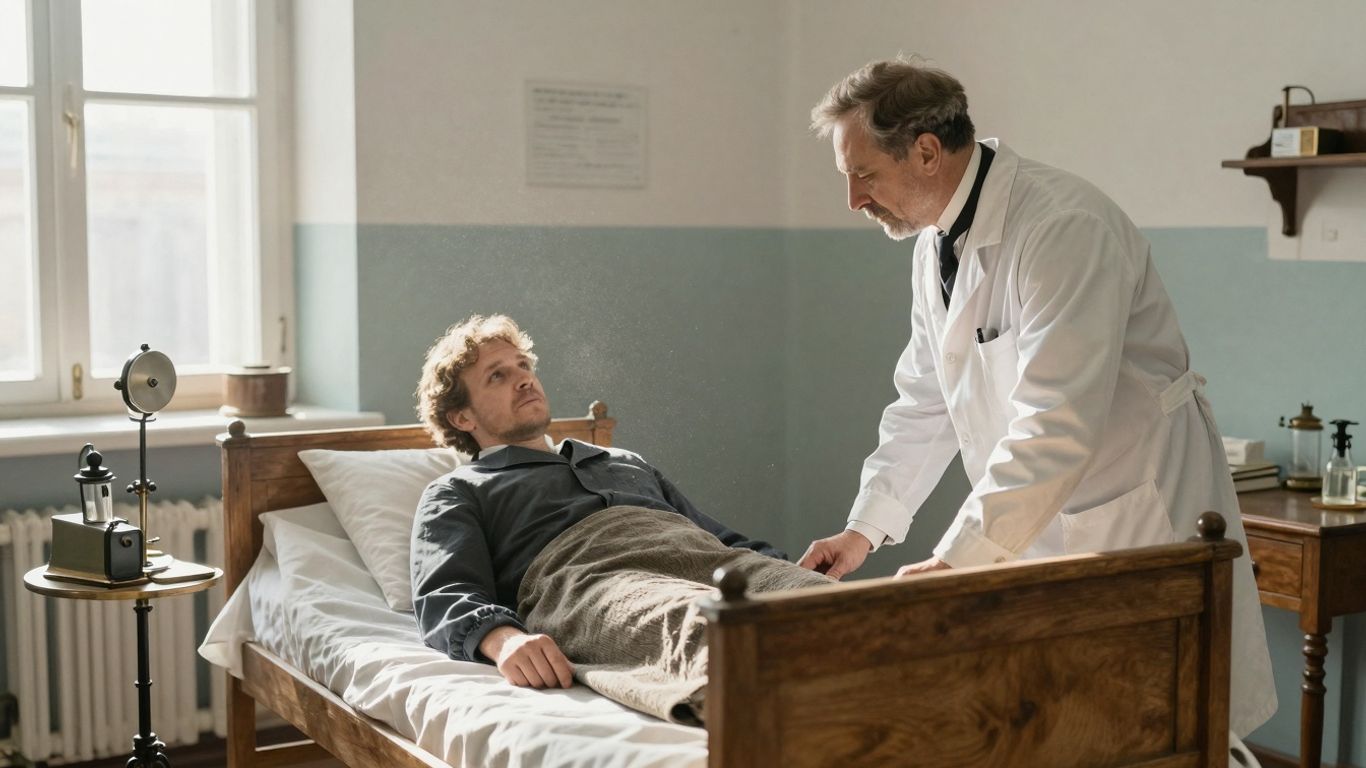 Spital vechi din România cu echipament medical vintage.