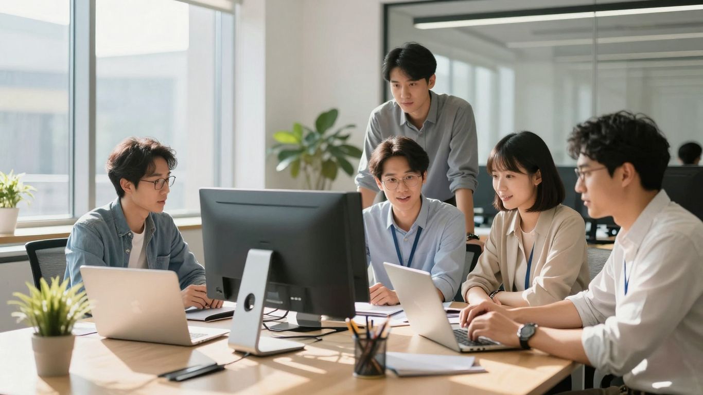 Équipe travaillant dans un bureau moderne et lumineux