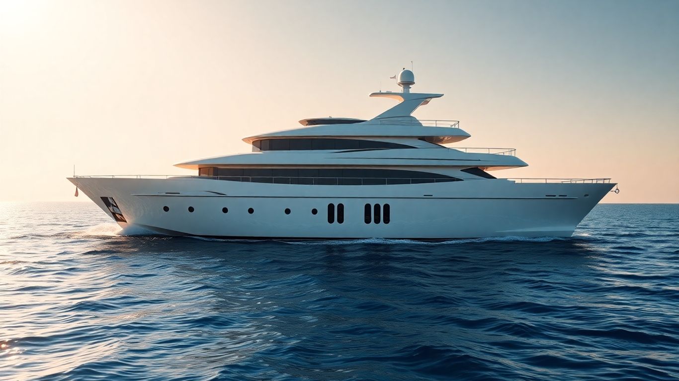 Sleek white yacht on blue water