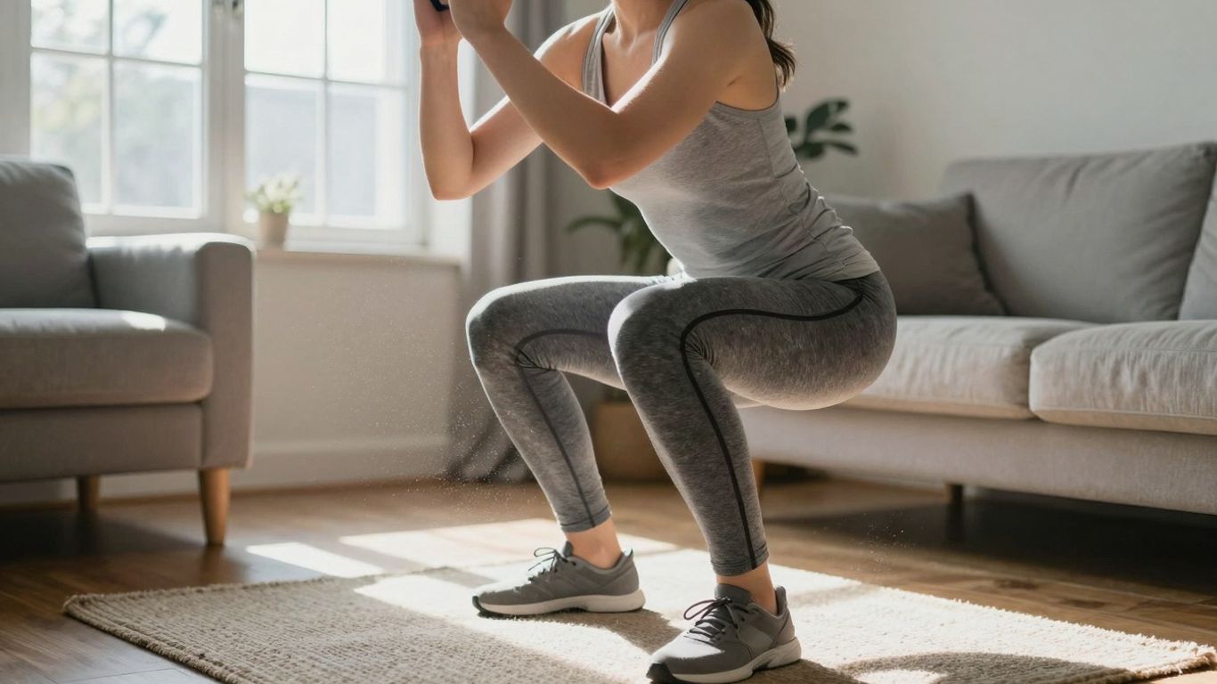 Beginner doing bodyweight exercises at home.