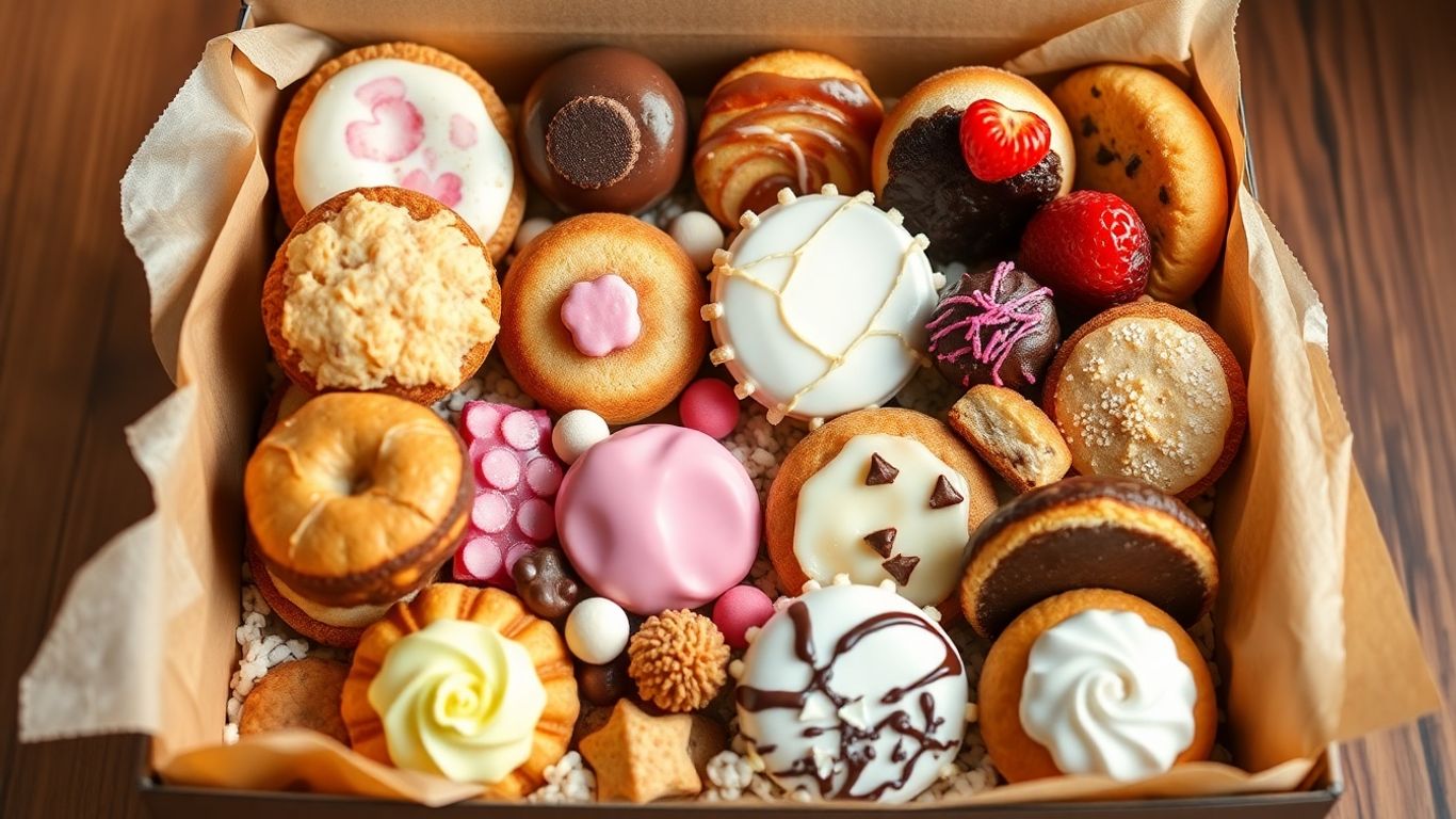 กล่องขนมพรีเมียมหลากหลายชนิด จัดวางอย่างสวยงาม