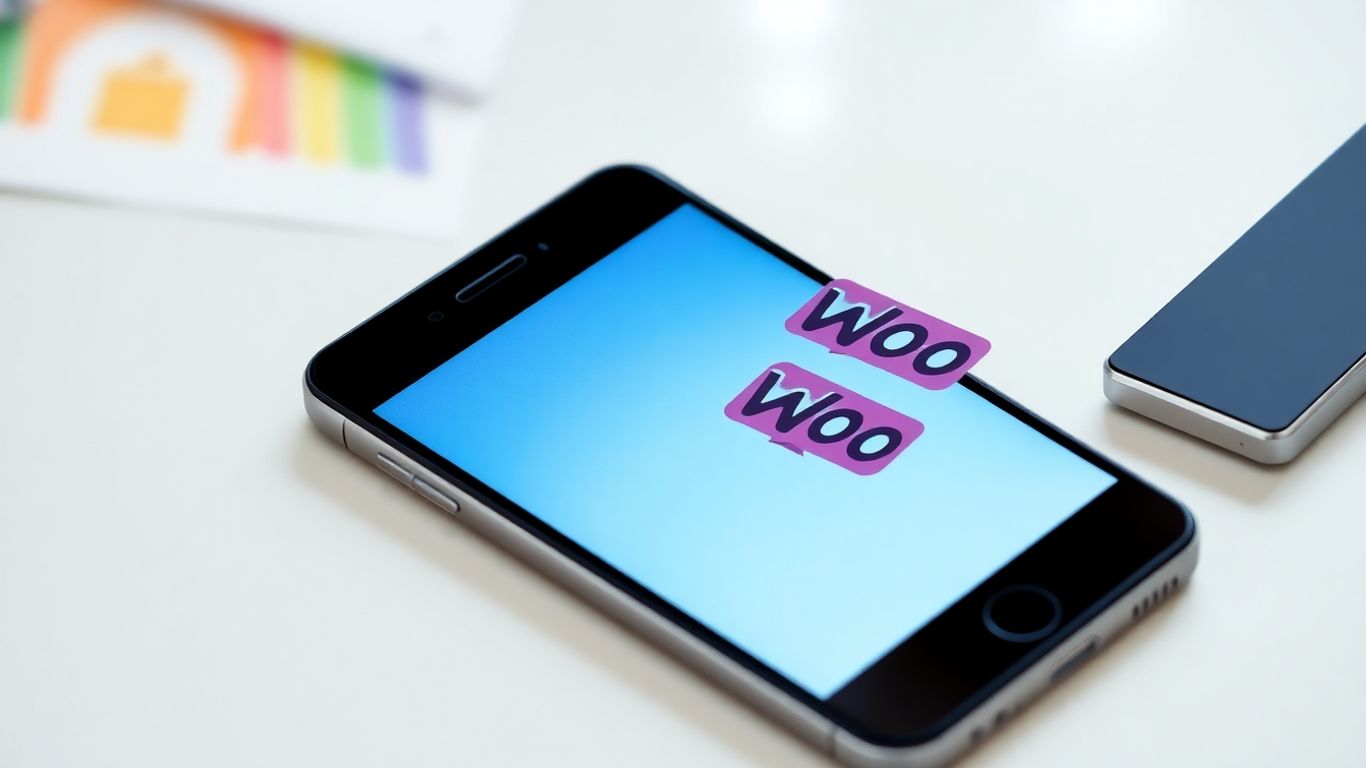 Facebook and WooCommerce logos on a smartphone screen.