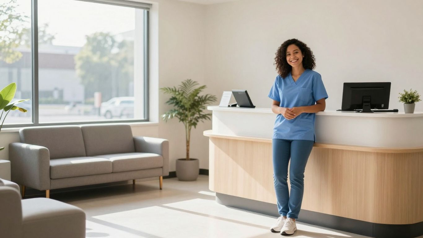 Weight loss center interior with smiling staff and natural light.