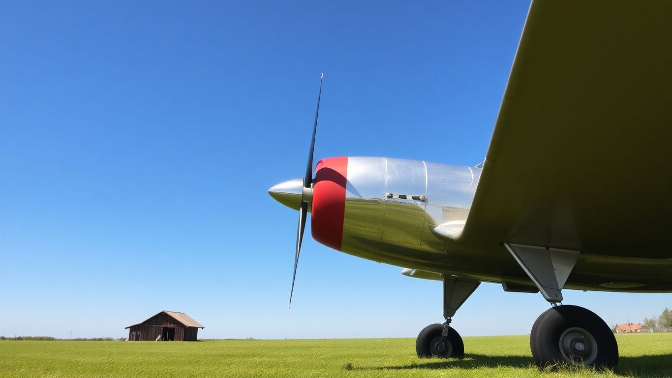 Vintage airplane on a sunny airfield.