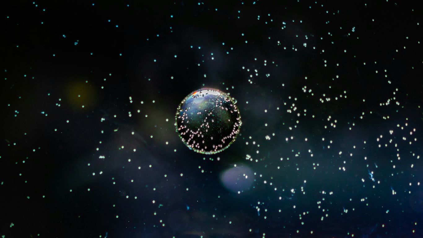 white and blue bubble illustration