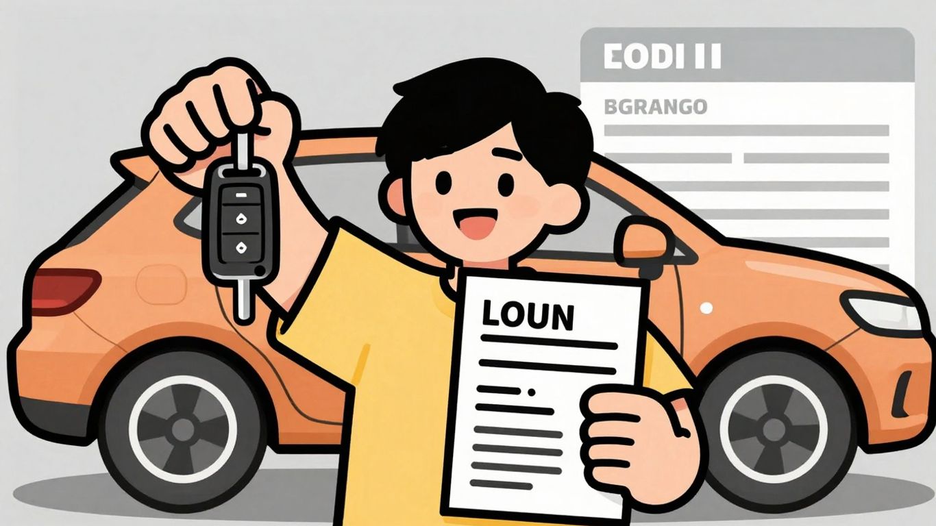 Cartoon person with car keys and loan document.