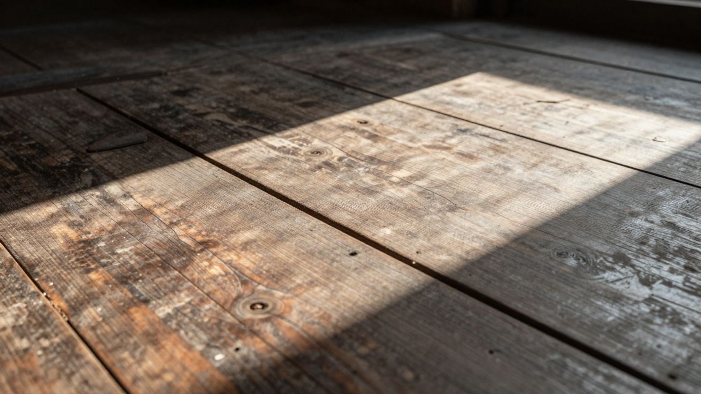 Close-up of weathered wooden floorboards in Exeter Cathedral.