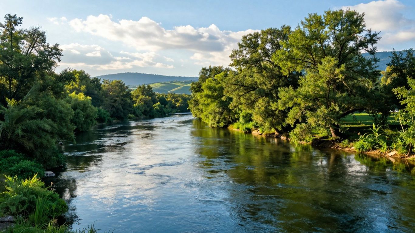 Rheinlandschaft mit Bäumen und sanftem Wasser