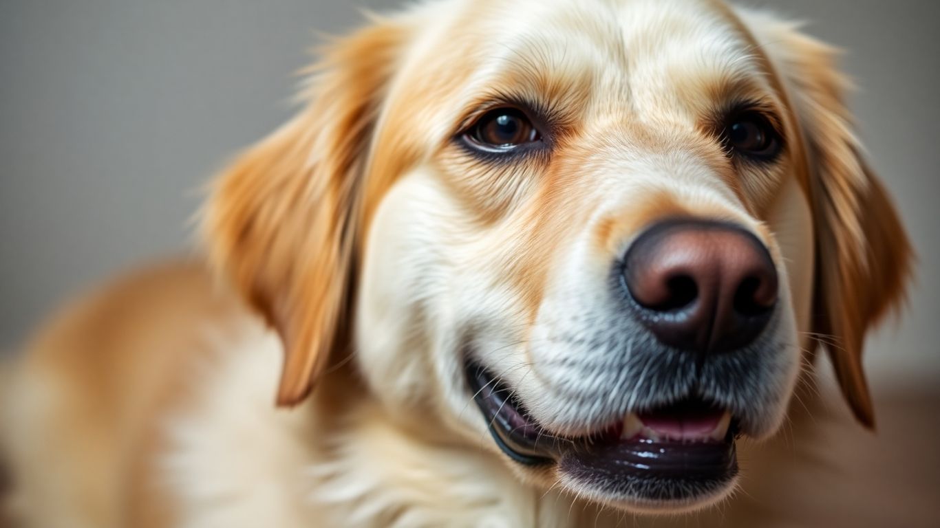 Dog with a shiny, healthy coat looking relaxed.