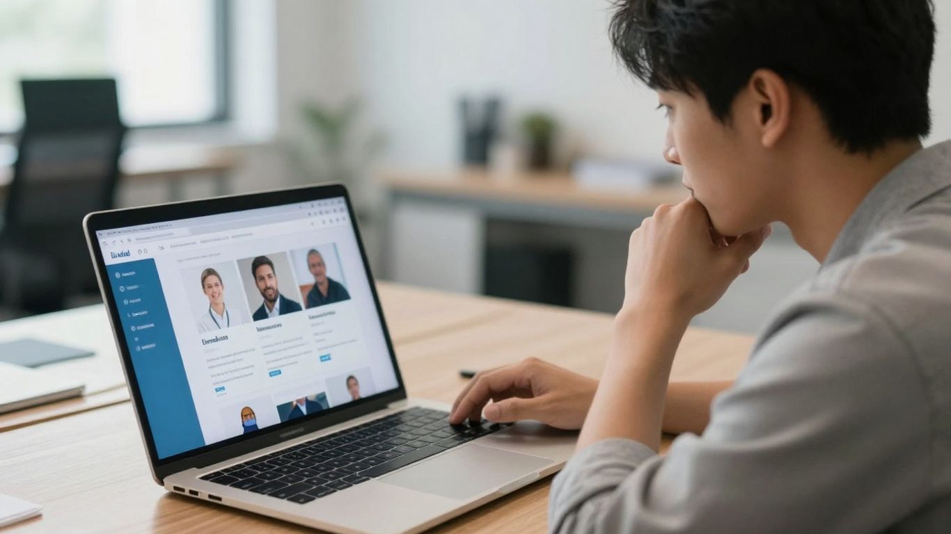 Person using LinkedIn on a laptop, unlocking potential.