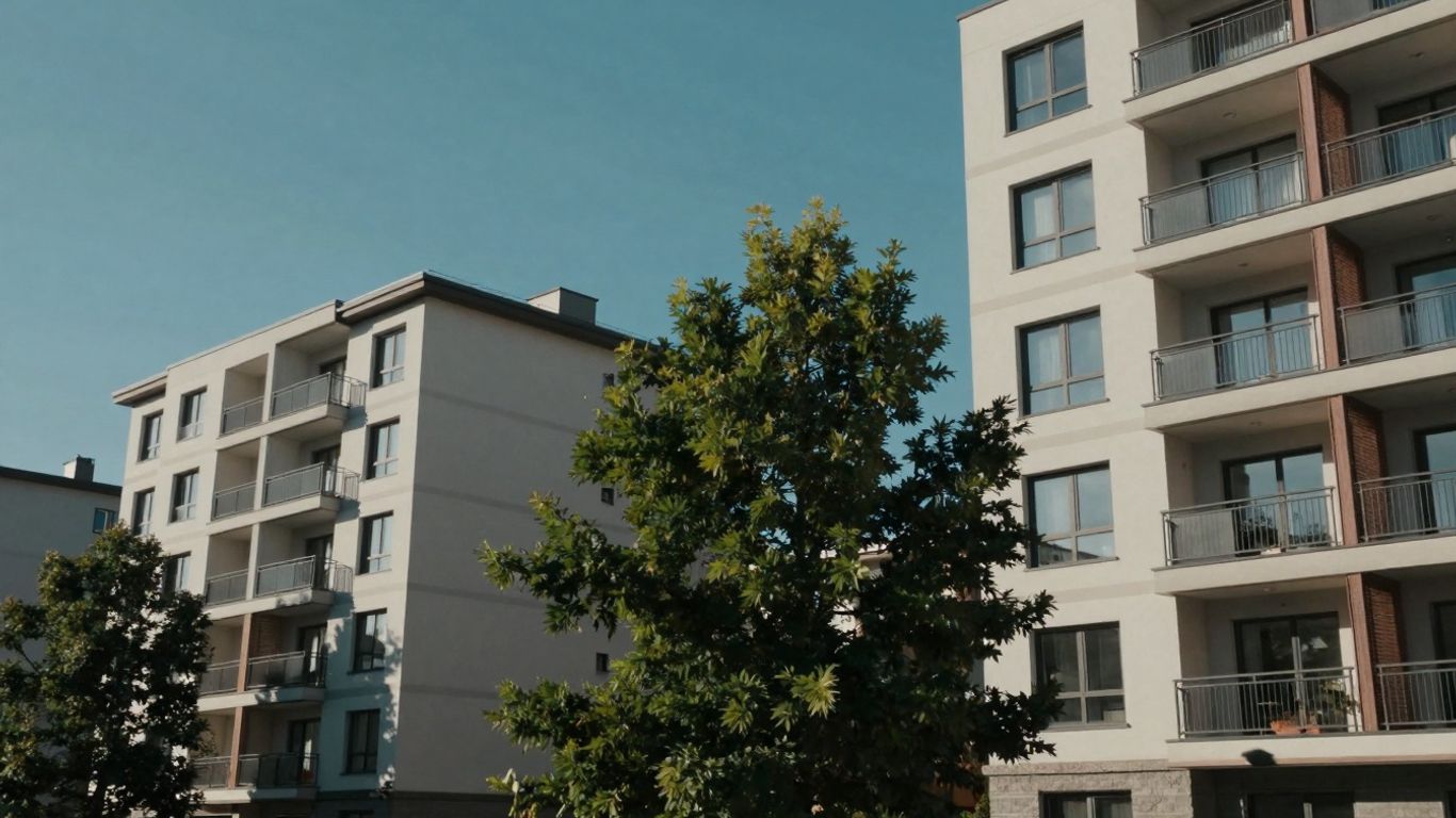 Modern Apartment Building In A Green, Sunny Environment.