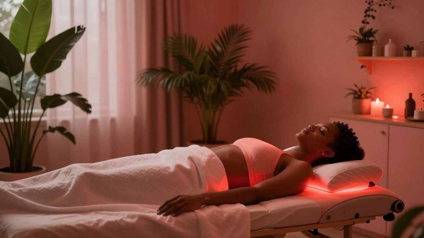 Red light therapy session in a wellness center.