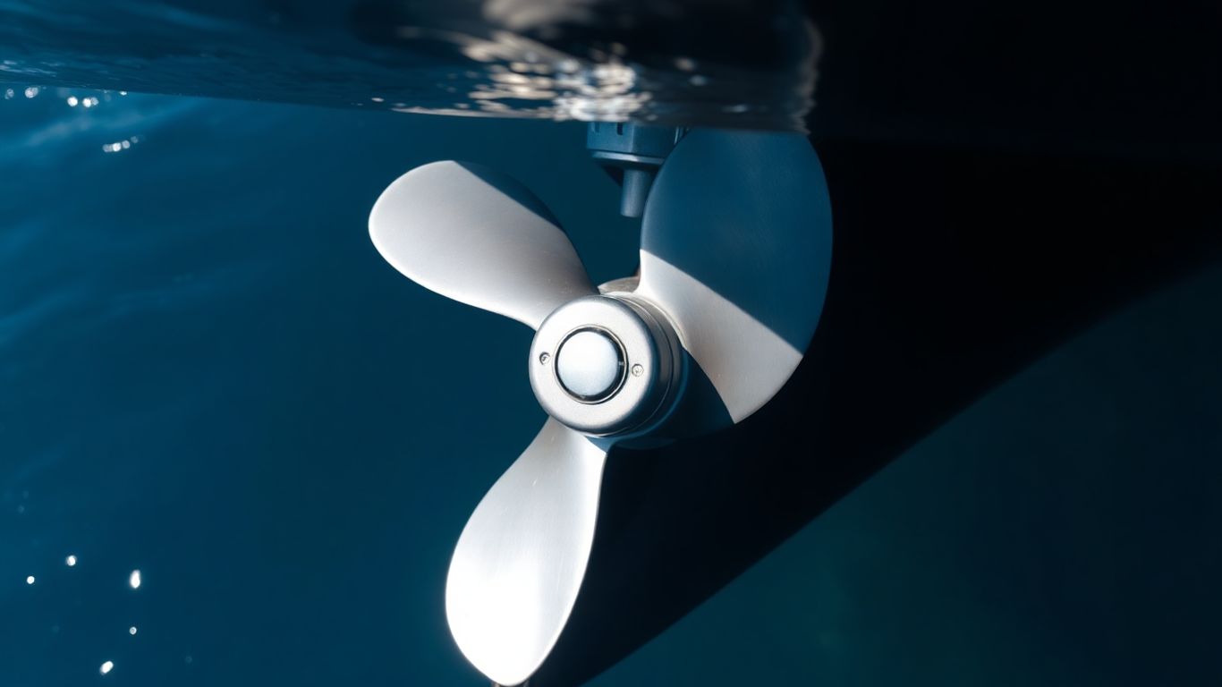 Boat hull, deck, and drive gear inspection close-up.