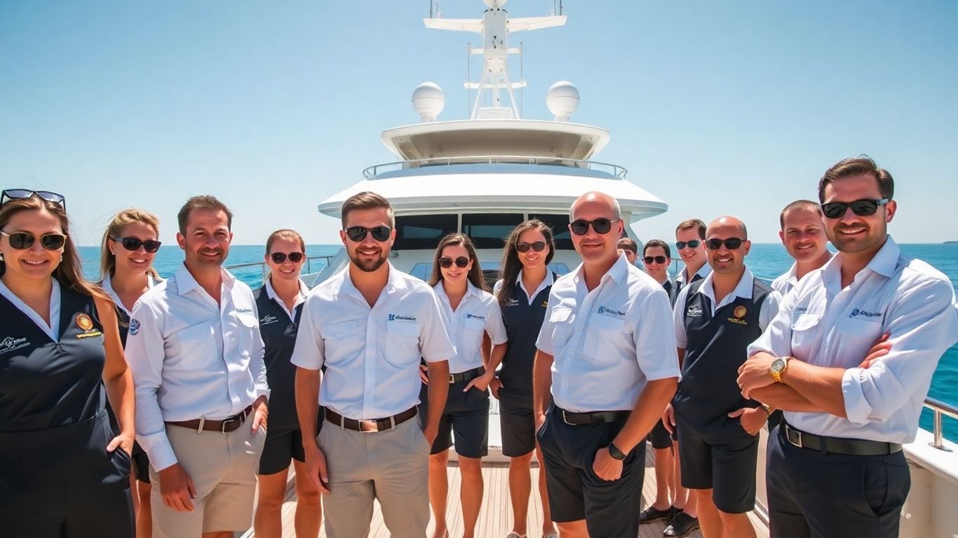 Below Deck crew members on a luxury yacht.