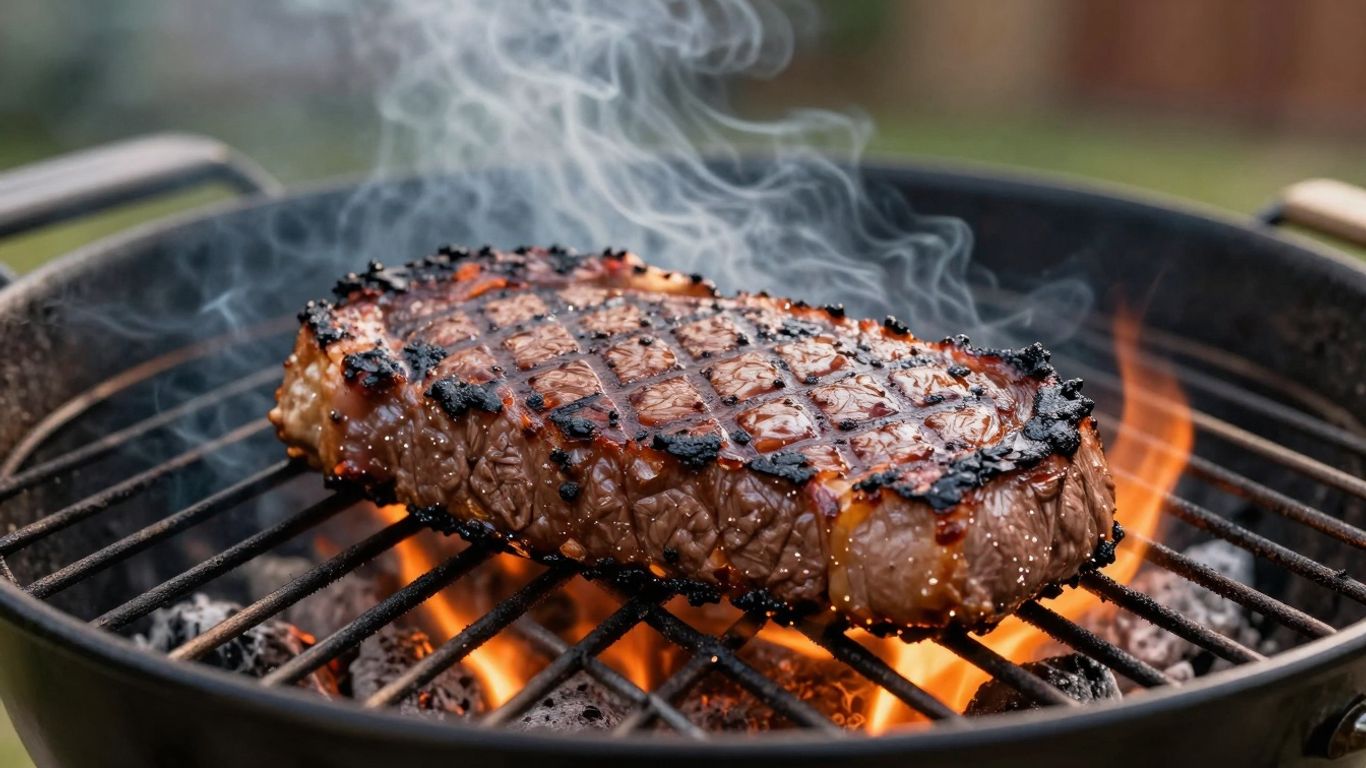Perfectly grilled steak on a backyard BBQ grill
