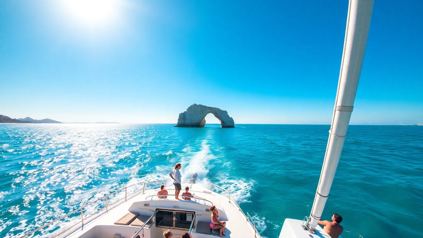 Catamaran sailing in Cabo with Arch view