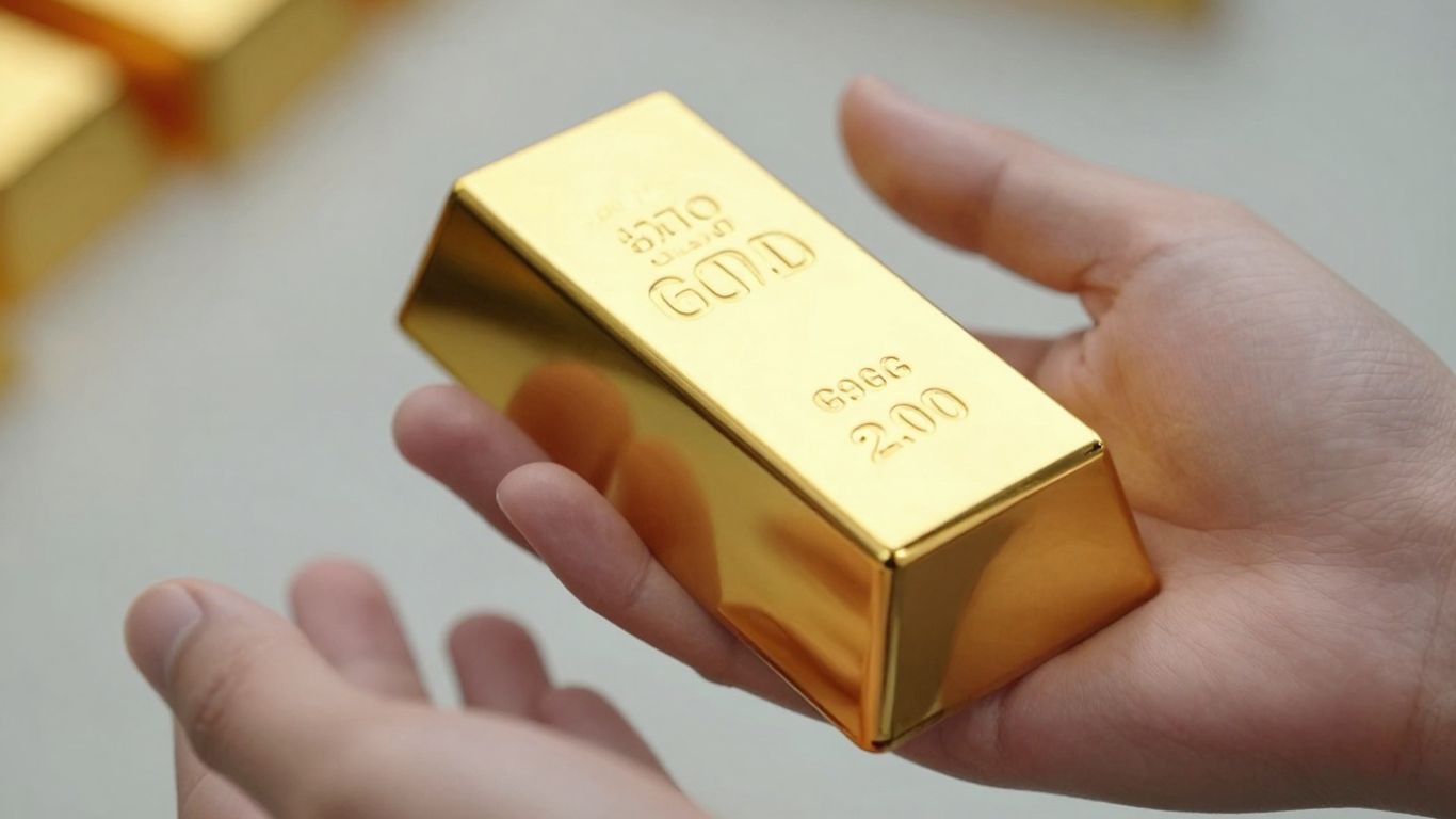 金手握着闪闪发光的金条。