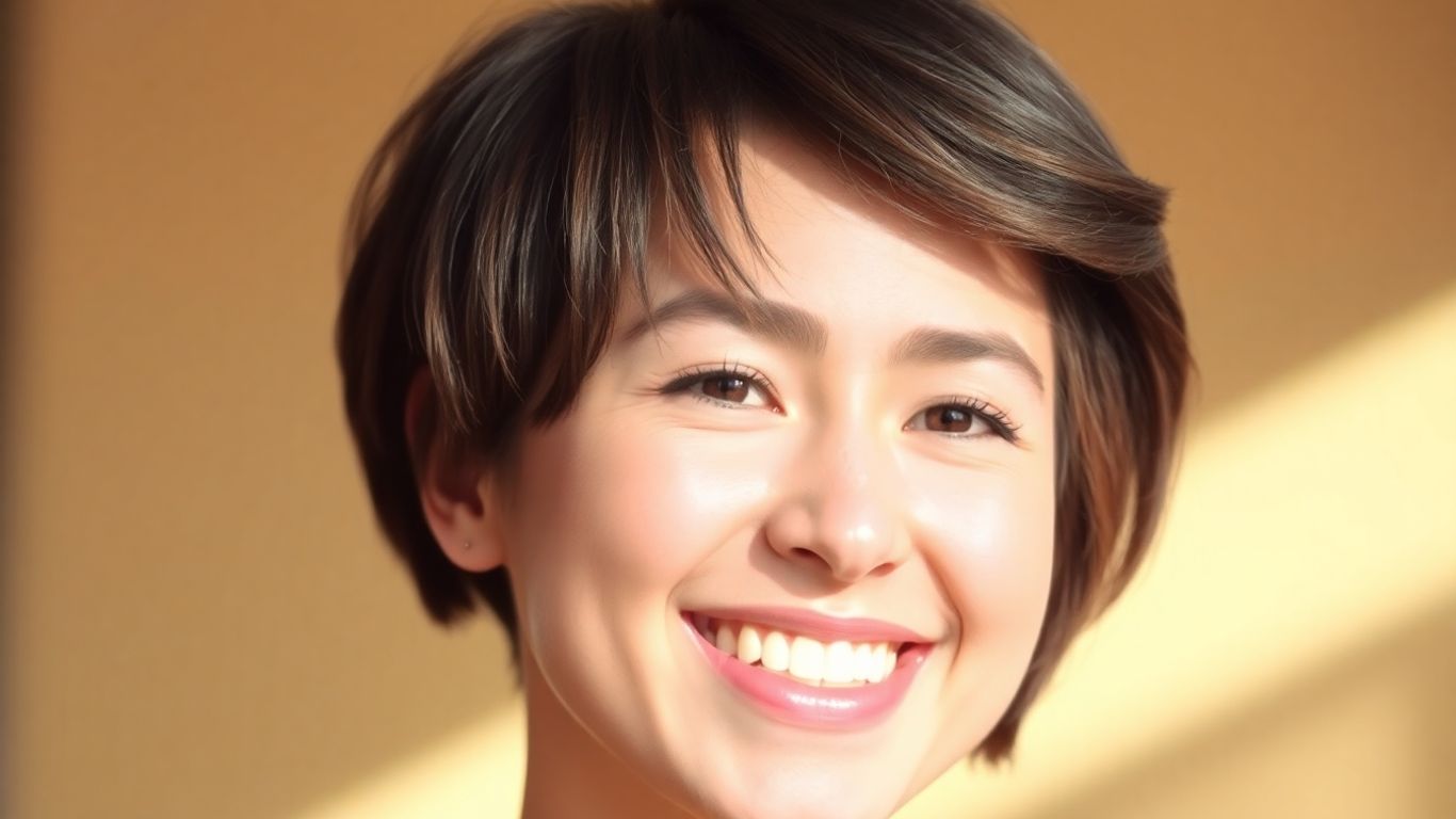 Person with a stylish haircut beaming with confidence.