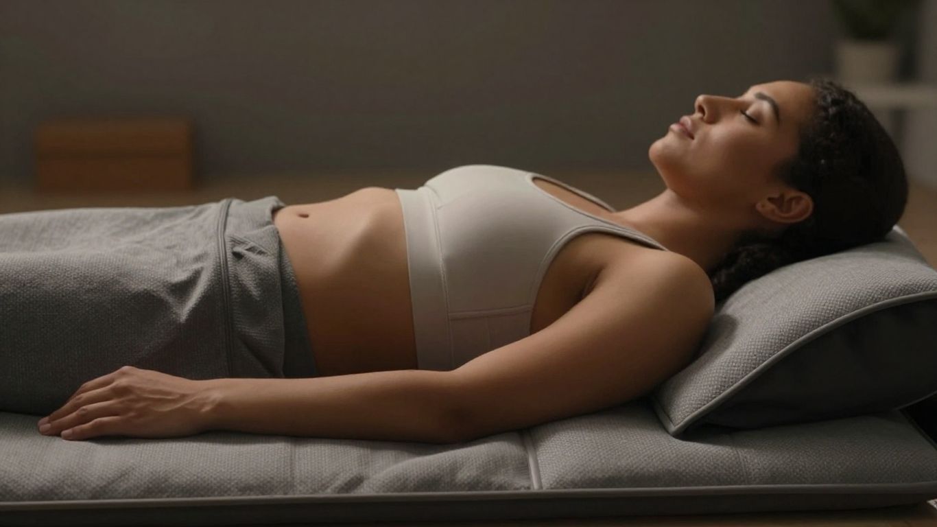 Person relaxing on Therasage PEMF mat for wellness.