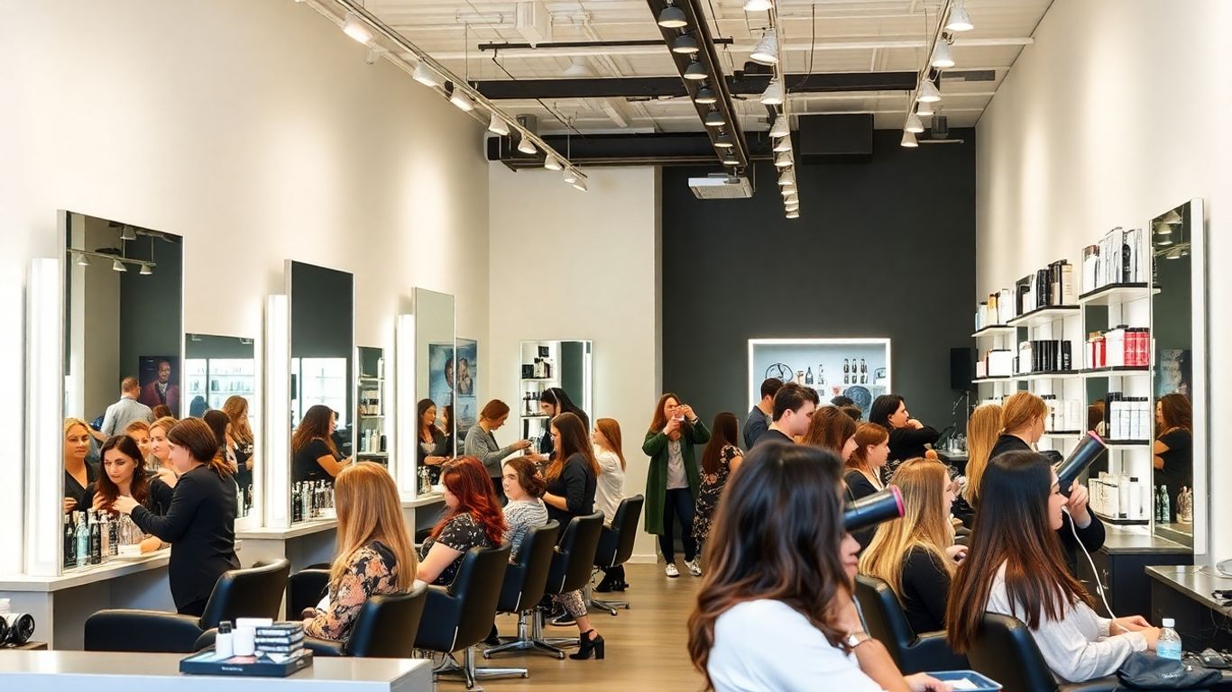 Busy Australian salon with hairdressers and trendy clients