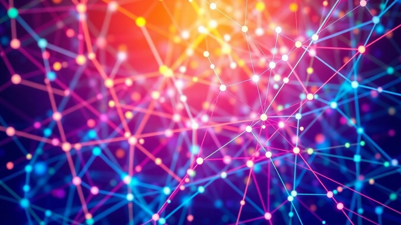 Abstract network visualization with colorful connections.