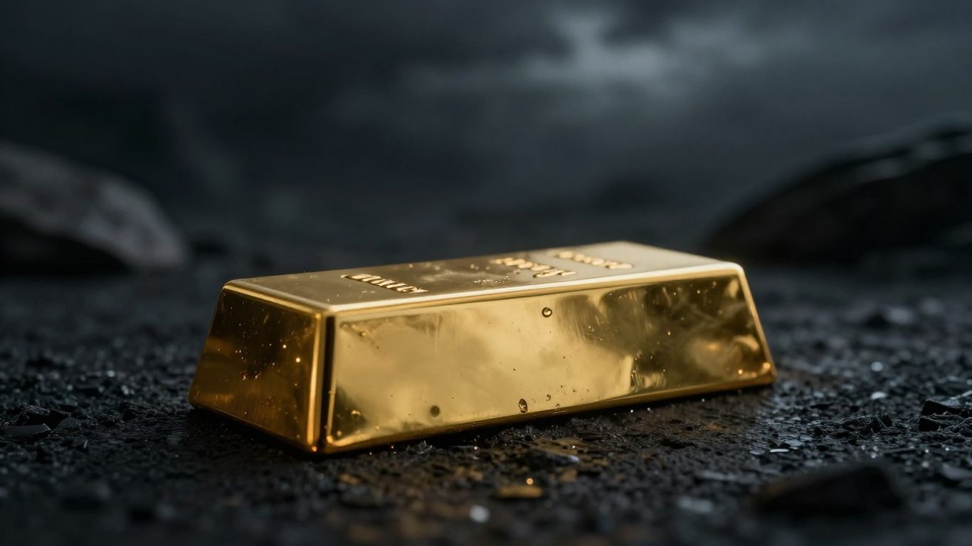 深色背景上的金錠，象徵安全。