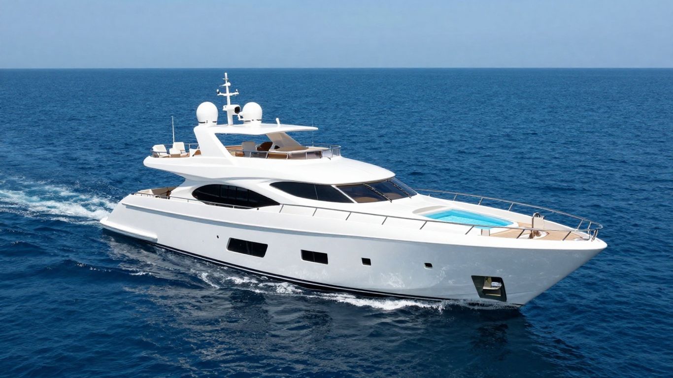 Luxurious 80m superyacht sailing on a calm, sunny sea.